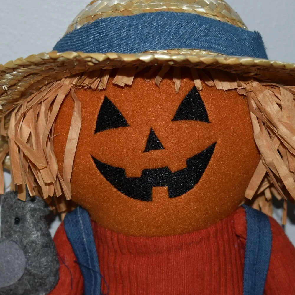 Vintage Jack O Lantern Pumpkin Man Farmer Scarecrow Cottage Farmhouse Fall Decor